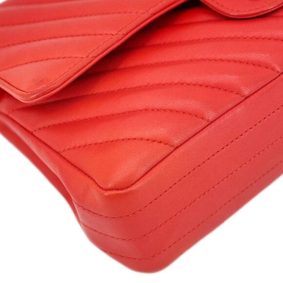 Chanel  Classic Double Flap Medium Chevron Leather Shoulder Bag Orange - Picture 5 of 16